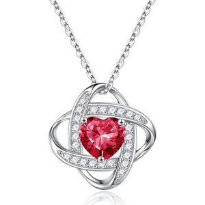 Women's Gemstone Sterling Natural Silver Red Love Knot Birthstone Necklace